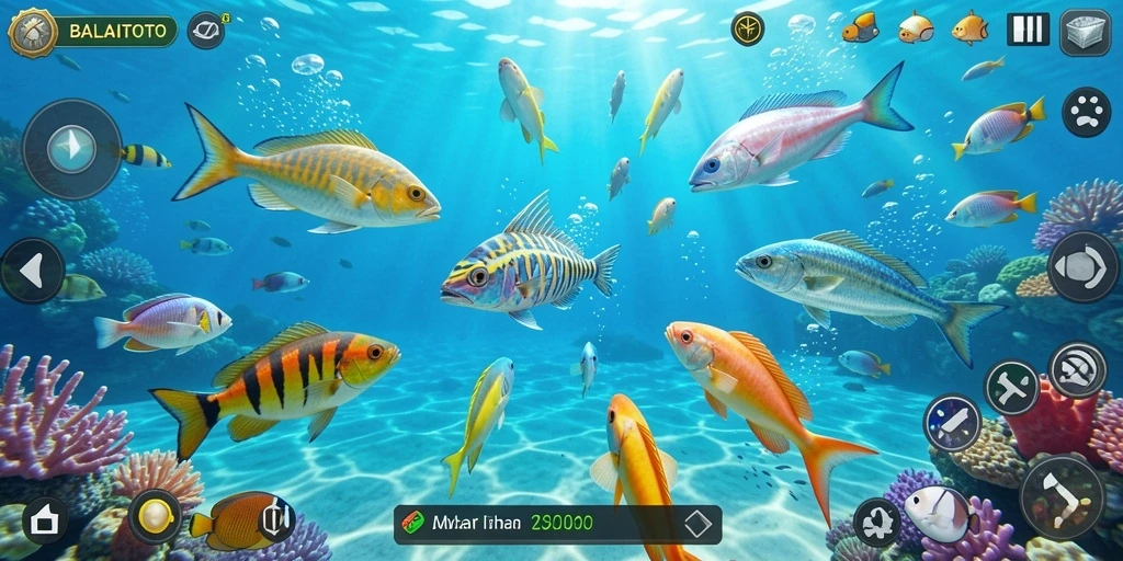 Tampilan gameplay <strong>BALAITOTO</strong> yang seru saat menembak ikan di lautan.