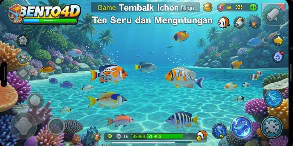Screenshot utama BENTO4D menampilkan aksi tembak ikan yang seru.