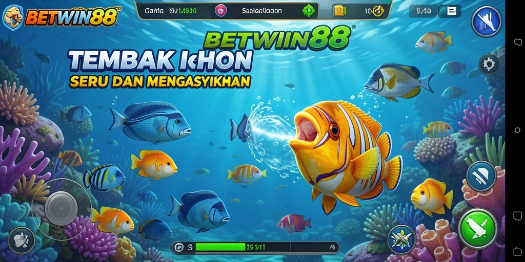 Screenshot BETWIN88 menampilkan aksi seru menembak ikan di lautan.