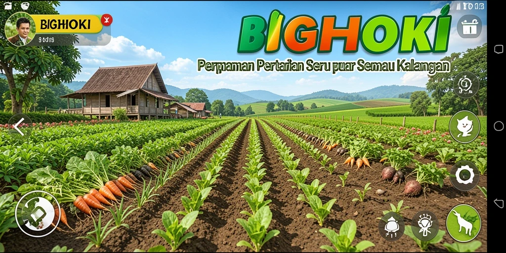Tangkapan layar dari gameplay BIGHOKI menampilkan aktivitas bertani yang menarik.