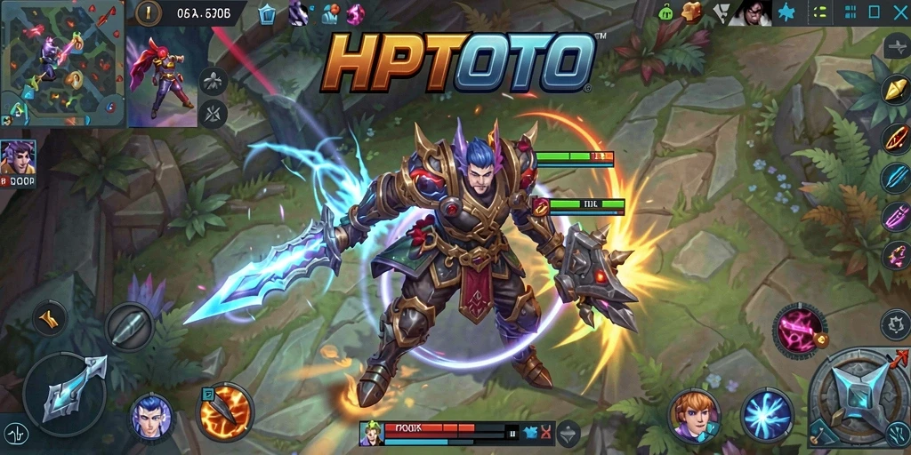 Screenshot gameplay HPTOTO menunjukkan aksi seru dalam pertempuran MOBA.