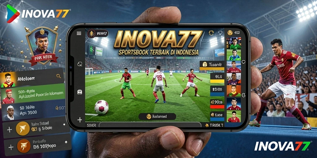 Tampilan antarmuka aplikasi INOVA77 yang menarik dan fitur sportsbook.