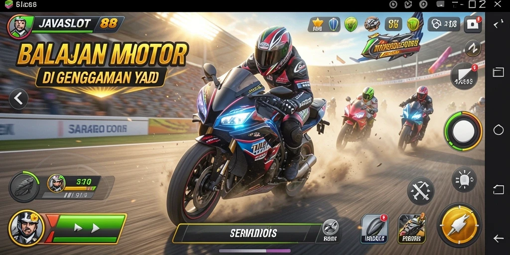 Tampilan gameplay JAVASLOT88 yang menegangkan saat balapan motor.