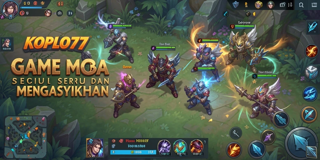 Tangkapan layar gameplay seru KOPLO77 dalam pertarungan MOBA.