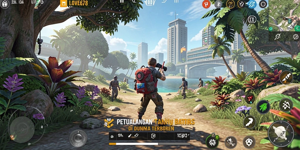 Screenshot gameplay LOVE678 menampilkan eksplorasi dunia terbuka yang luas.
