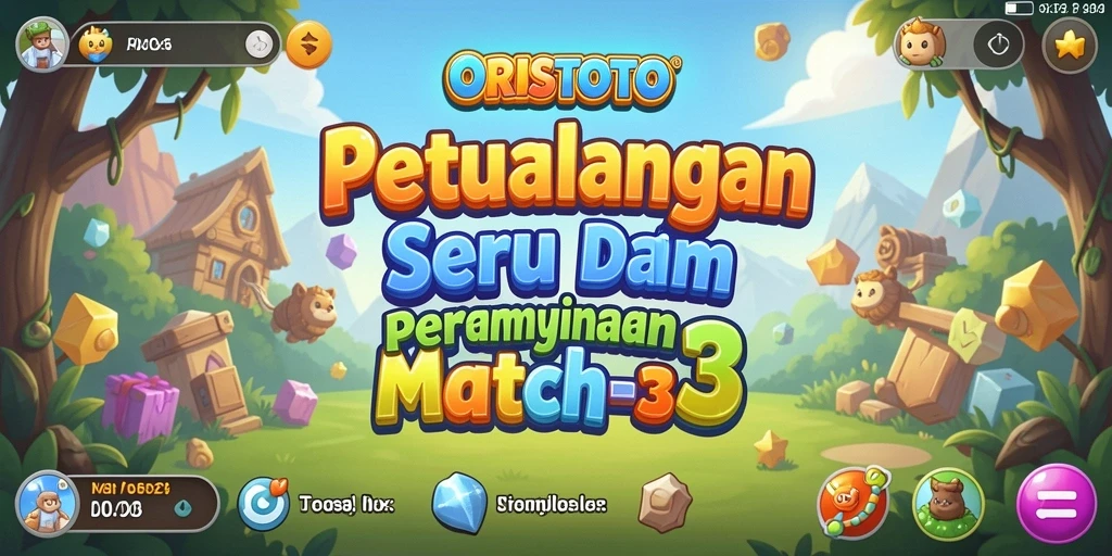 Tangkapan layar ORISTOTO menunjukkan seru dan penuh warna permainan Match-3.
