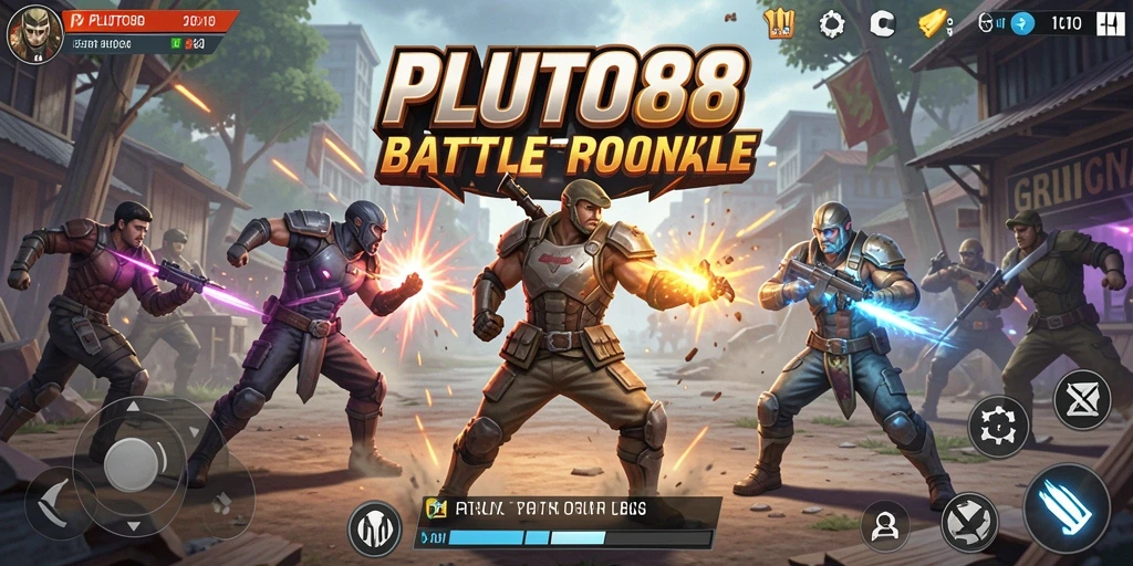 Screenshot PLUTO88 menampilkan aksi mendebarkan dalam pertarungan Battle Royale.