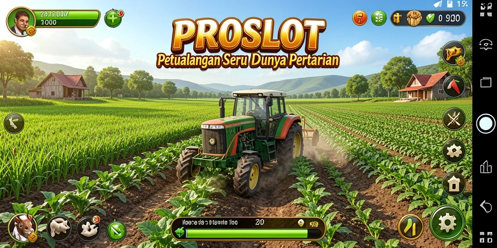 Screenshot gameplay PROSLOT yang menampilkan aktivitas bertani.