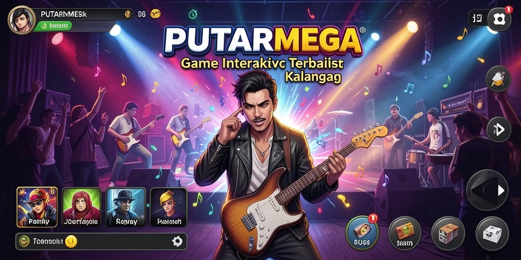 Screenshot yang menunjukkan gameplay interaktif PUTARMEGA dengan musik seru.