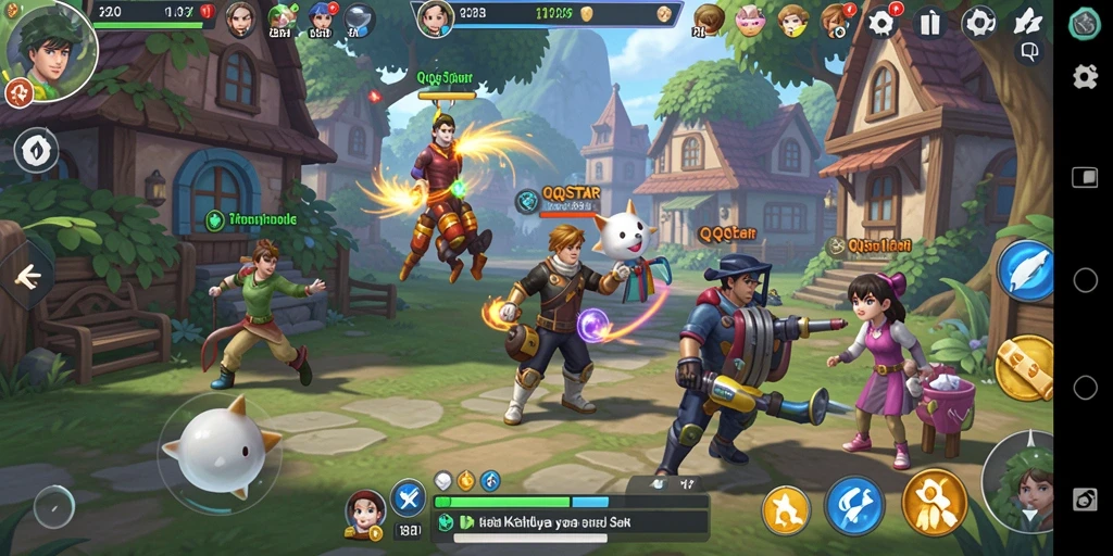 Screenshot menunjukkan karakter melakukan aktivitas sehari-hari dalam QQSTAR.