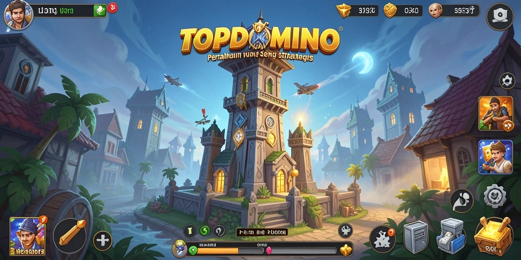 Tampilan gameplay <strong>TOPDOMINO</strong> di mana pemain membangun menara untuk pertahanan.